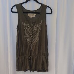 Aventura Green Embellished Tank Top with Tie Front